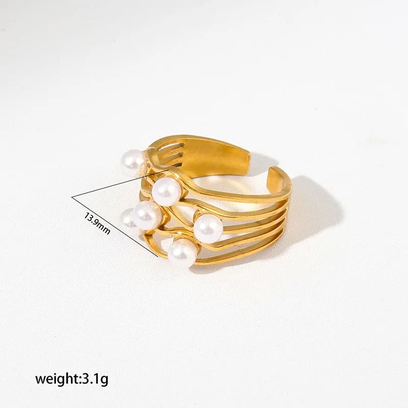 Verstellbarer Öffnungs-Ring aus Edelstahl mit Perlen-Herzmotiv
