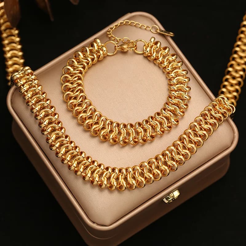 Goldfarbenes Chunky Chain Halsketten- und Armbandset