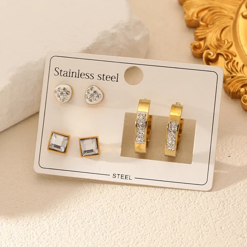 Glitzernde Zirkonia Creolen & Stecker Ohrringe Set
