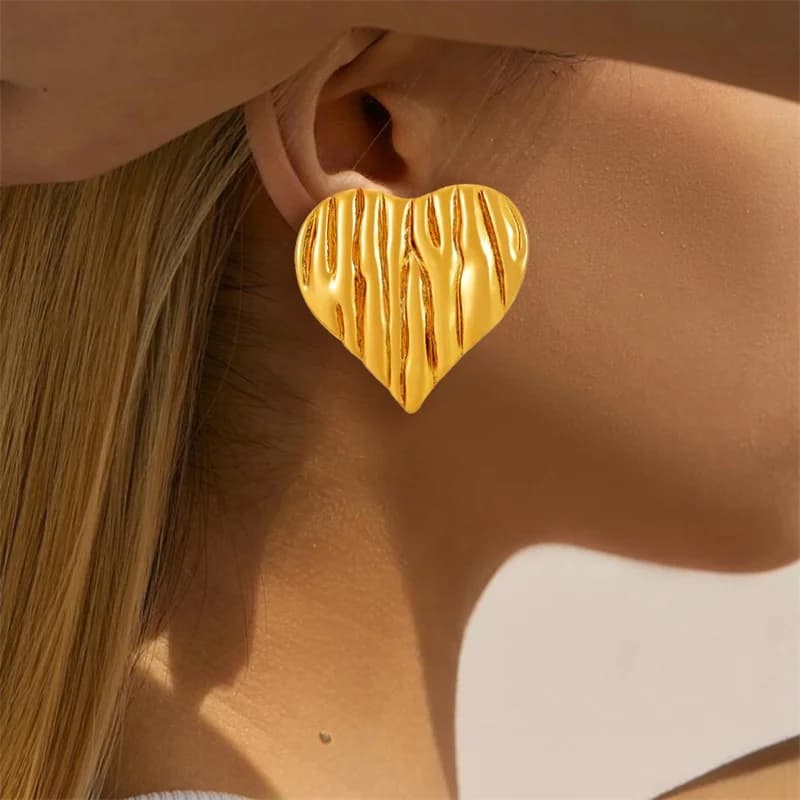 Große goldfarbene Herz-Stecker Ohrringe, 1 Paar