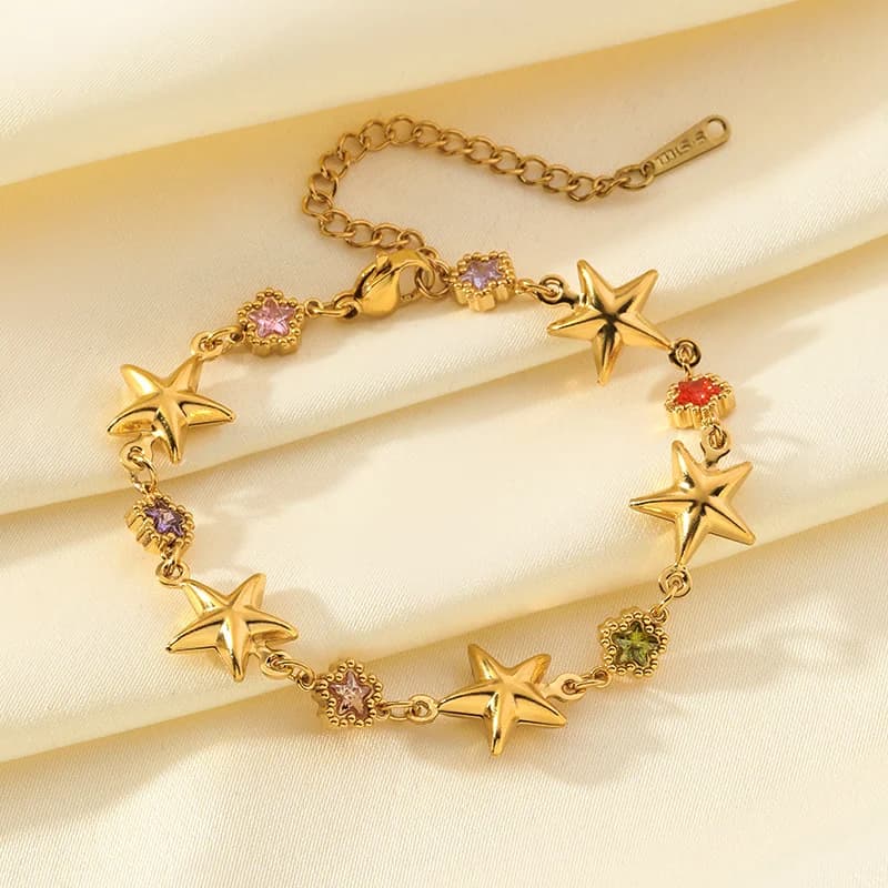 Bunter Stern-Zirkonia-Charm-Armband, Gold