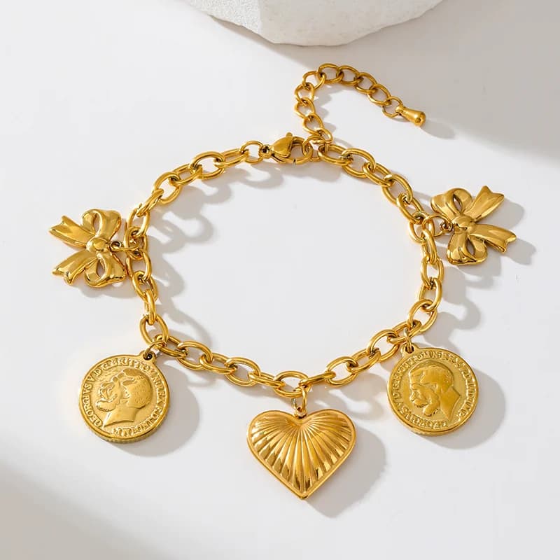 Herz-Sonne Charm-Armband, Gold, PVD-beschichtet