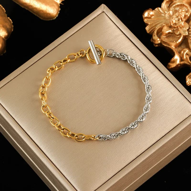 Halsketten- und Armband-Set, Gold und Silber