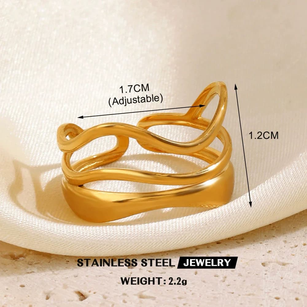 Verstellbarer Ginkgo-Blatt Ring mit Zirkonia, Edelstahl