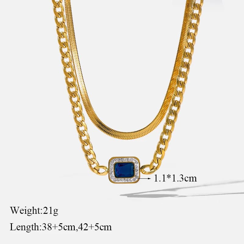 Blaue Zirkonia Schlangenkette Halskette und Ohrringe Set