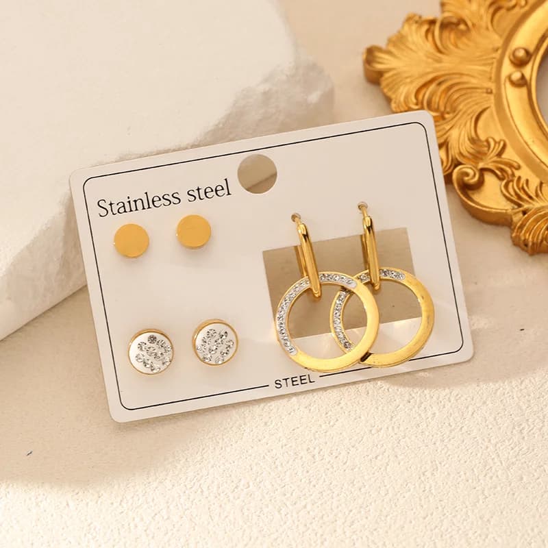 3 Paar Runde Cubic Zirconia Ohrstecker Set