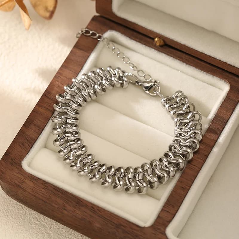 Silberfarbene Ketten-Armband-Reif, Edelstahl