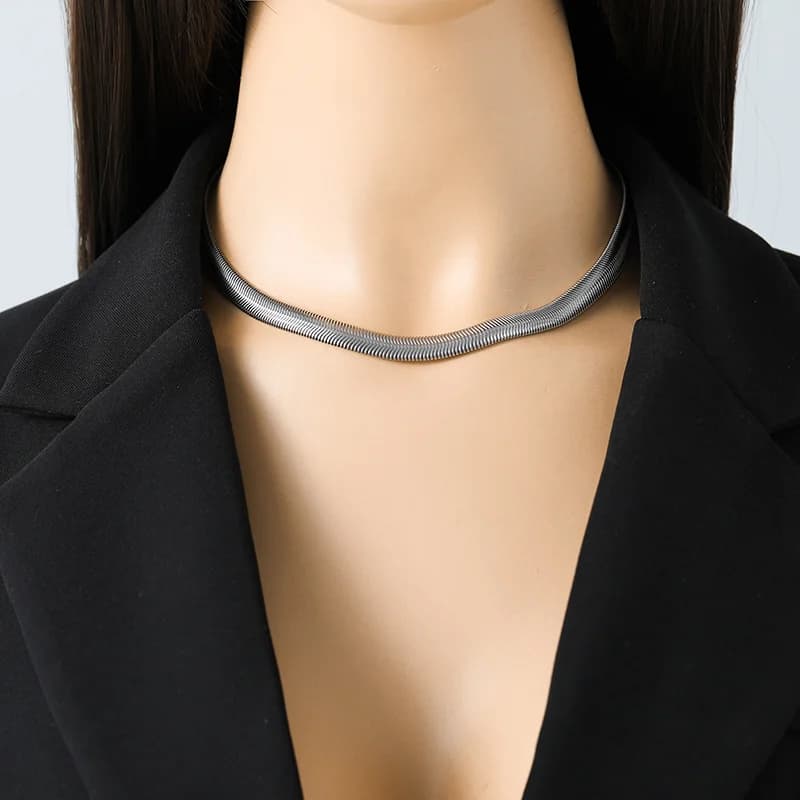316L Edelstahl Schlangenkette Collier-Halskette flach