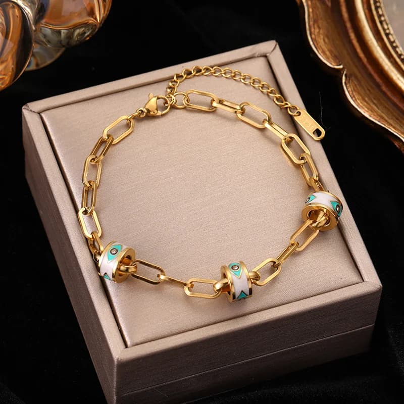 Geometrische Kreis-Charm-Armbanduhr aus Edelstahl