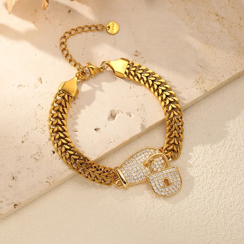 Edelstahl-Armband mit Strass-Schloss-Charm
