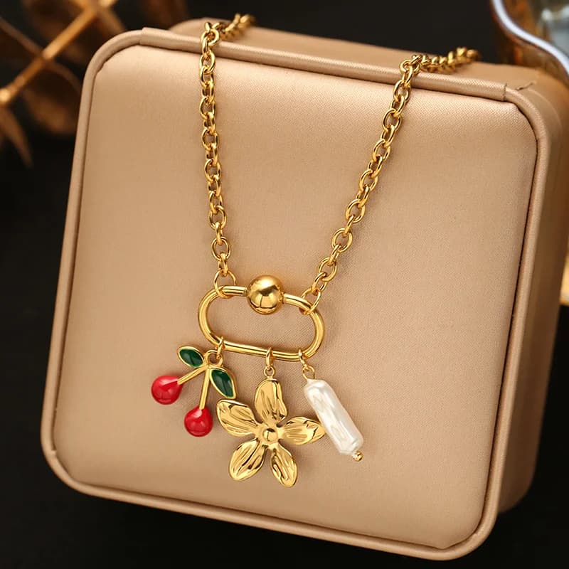 Blumen-Kirsch-Pearl-Anhänger-Halskette