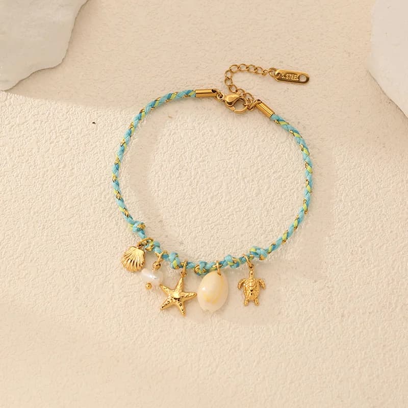 Seestern- und Muschel-Charm-Armband mit Kordelkette