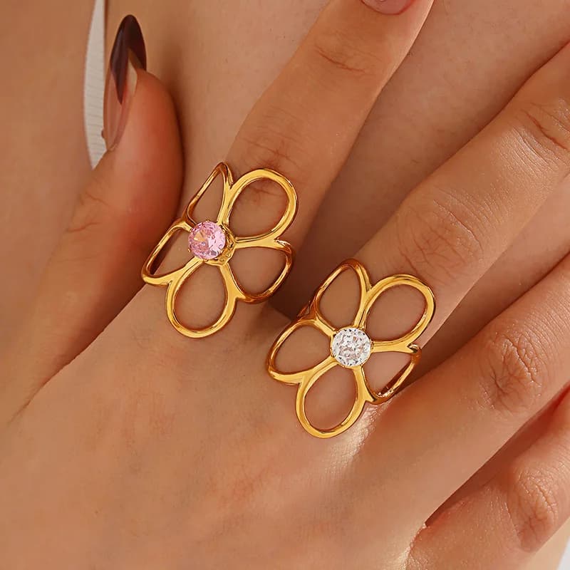 Blumen Zirkonia Verstellbarer Ring