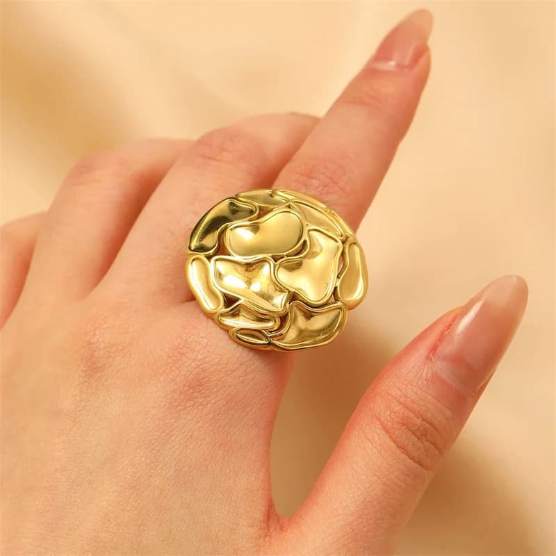 Verstellbarer Ring mit blauem Auge und Herz, 316L Edelstahl