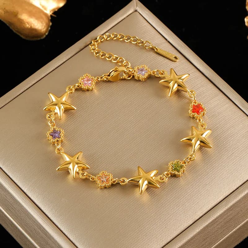 Bunter Stern-Zirkonia-Charm-Armband, Gold