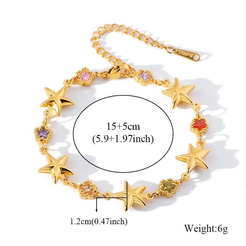 Bunter Stern-Zirkonia-Charm-Armband, Gold
