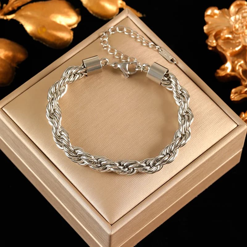 Silberfarbene Ketten-Armband-Reif, Edelstahl