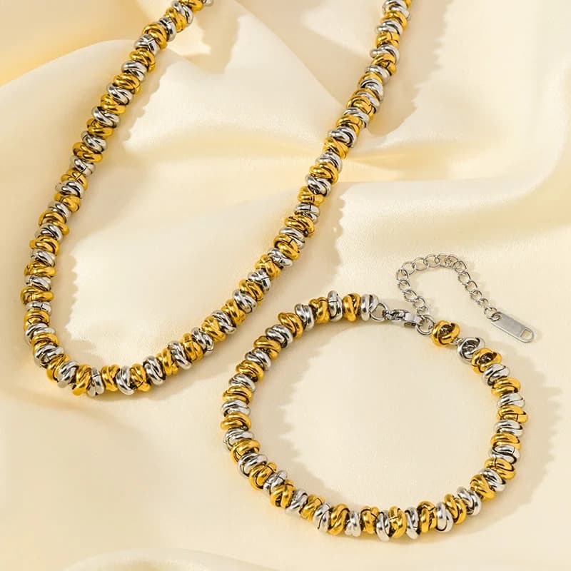 Zweifarbiges Halsketten- und Armband-Set mit Kette