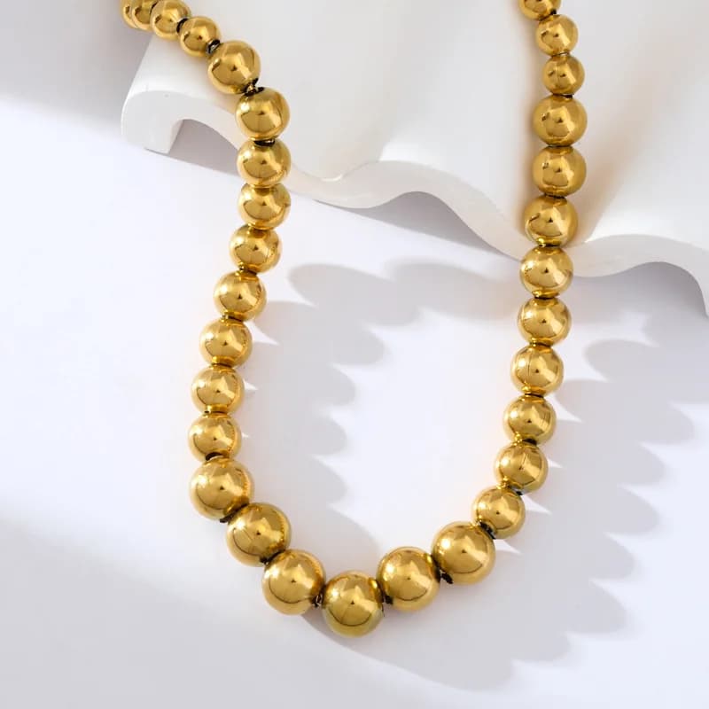 Massive Perlenkette, Edelstahl in Goldfarbe