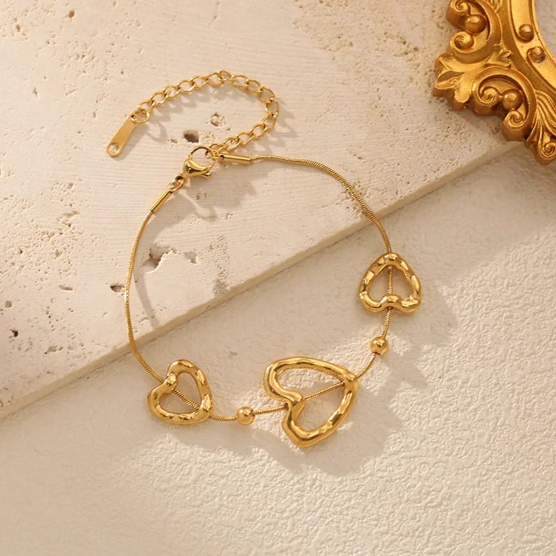 Hohles herzförmiges Ketten-Armband, Gold Edelstahl
