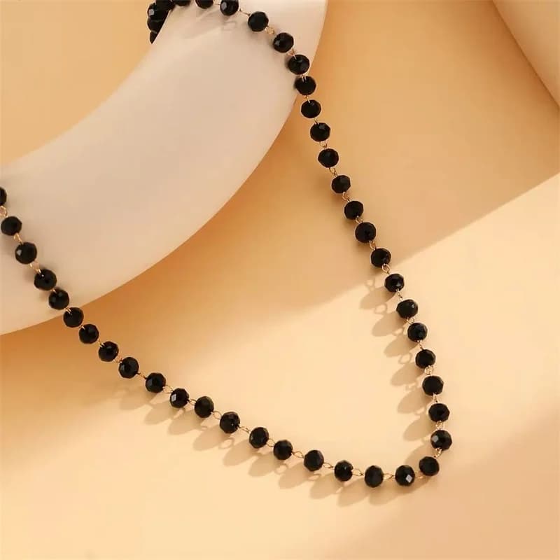 Schwarze Perlen-Ketten Halskette und Armband Set