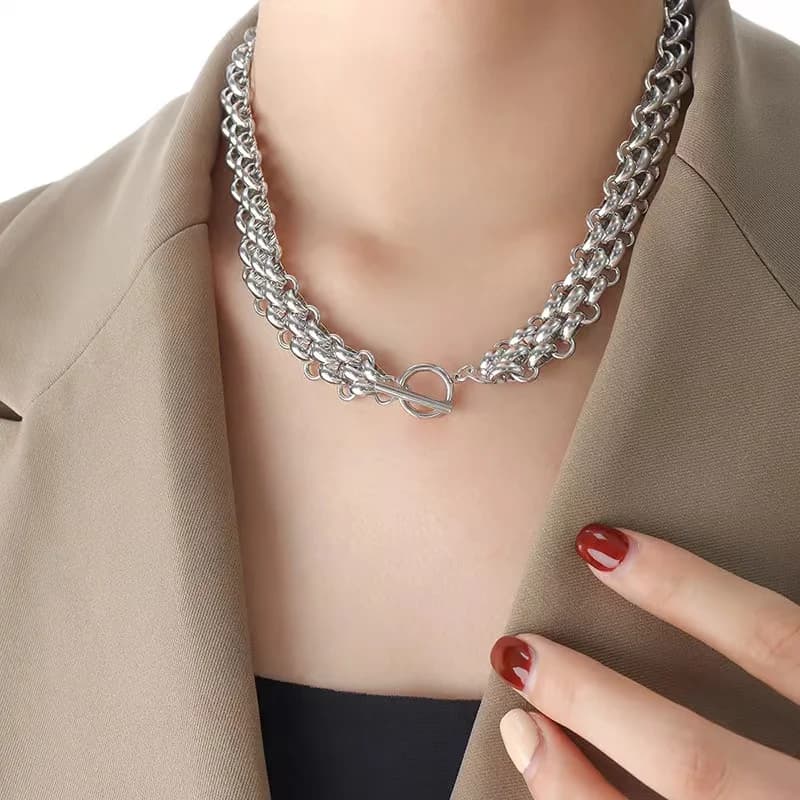 Cuban Chain Halskette und Armband Set, Silber