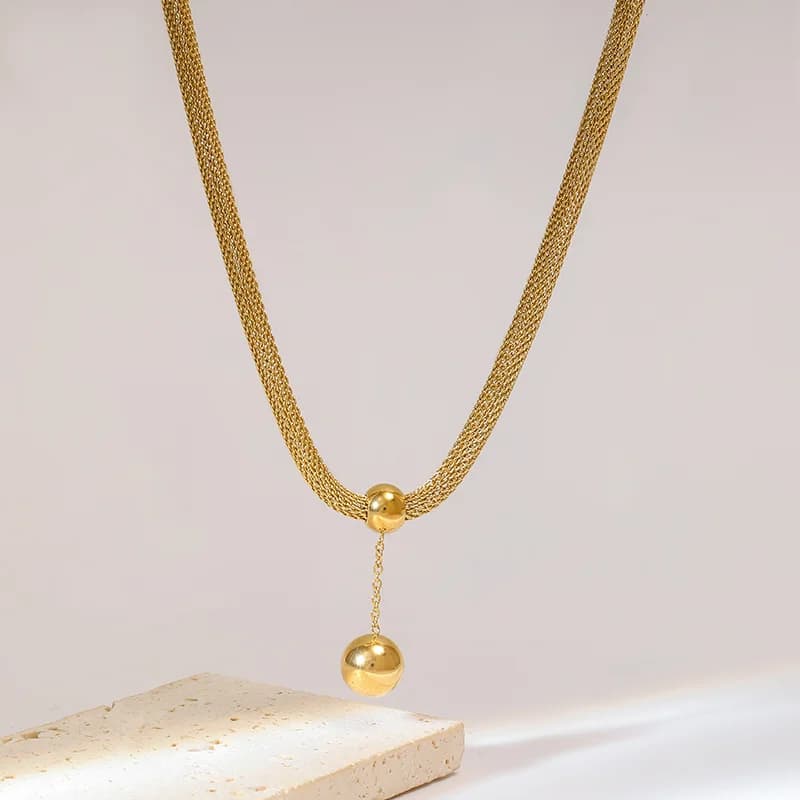 Kugel-Anhänger Halskette und Ohrringe Set, Gold