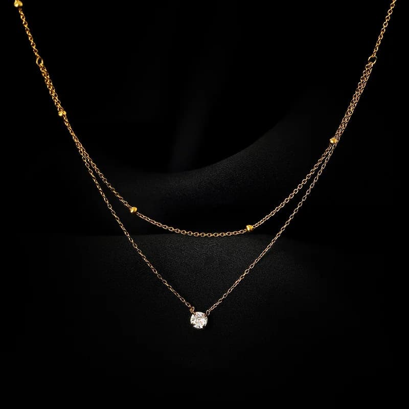 Retro Anhänger-Kette mit Stern und Mond, vergoldet