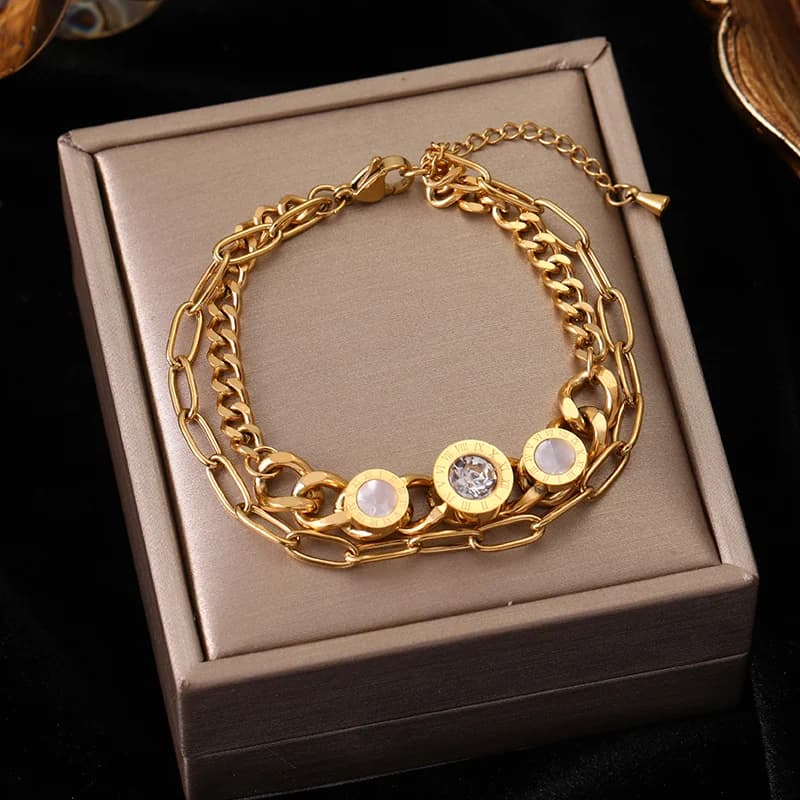 Geometrische Kreis-Charm-Armbanduhr aus Edelstahl