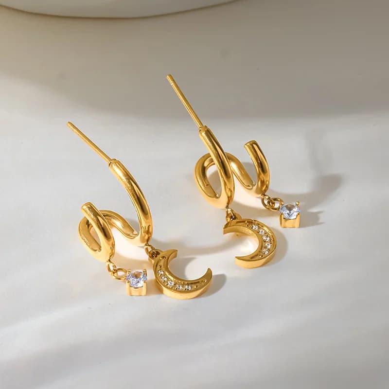 Zirkonia-Mond-Stud-Ohrstecker, Edelstahl