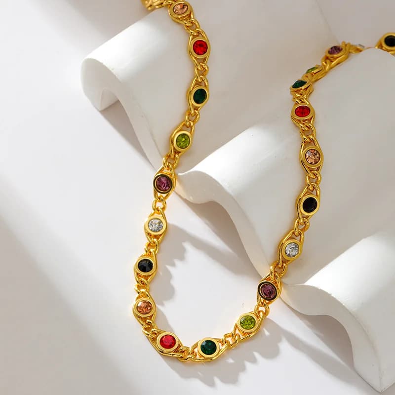 Bunte Zirkonia-Ketten-Choker-Halskette