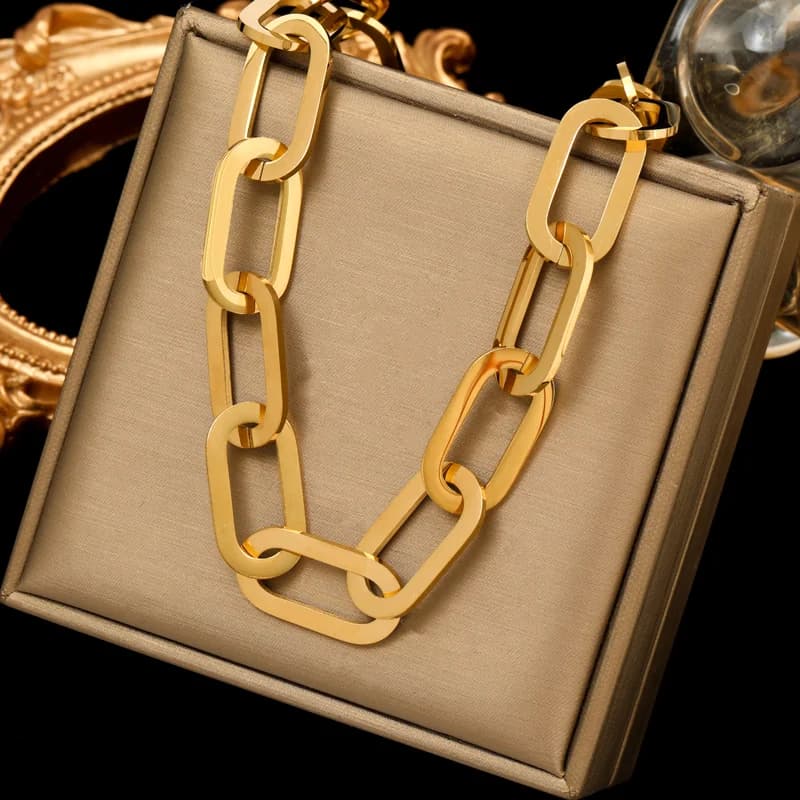 Edelstahl-Halskette mit dicker Gold-Gliederkette