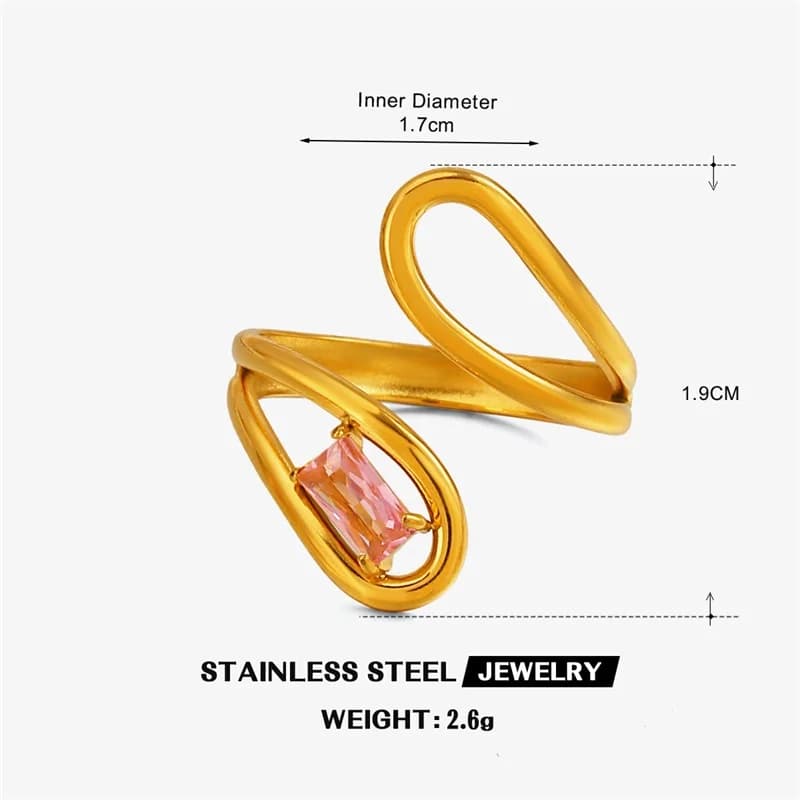 Geometrischer Glas-Zirkon-Verstellbarer Ring, 18K vergoldet