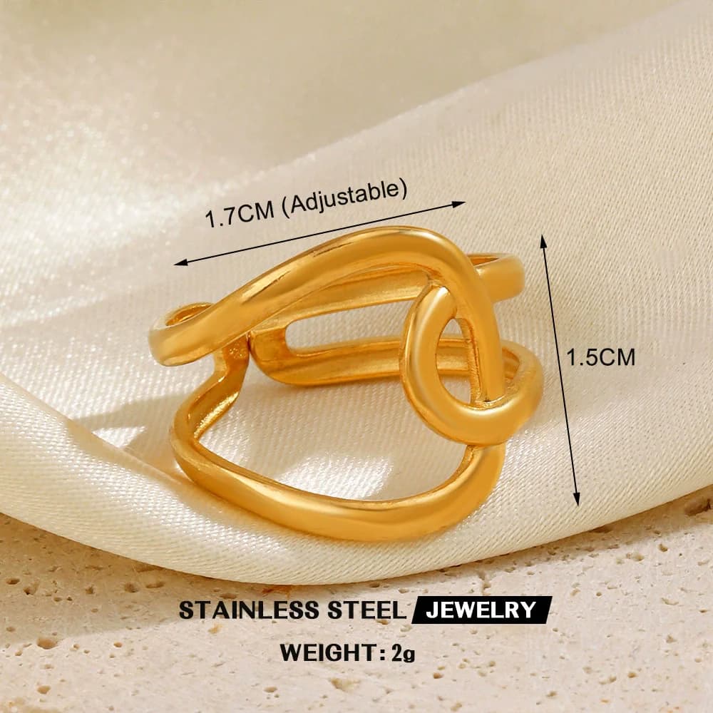 Verstellbarer Ginkgo-Blatt Ring mit Zirkonia, Edelstahl