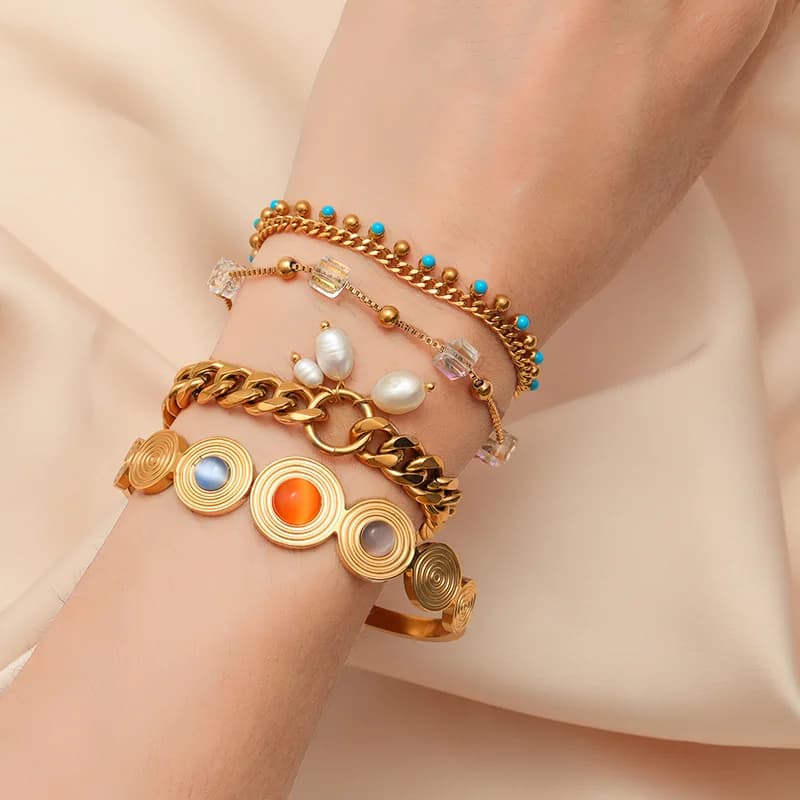 Runde bunte Stein-Armbänder aus Edelstahl
