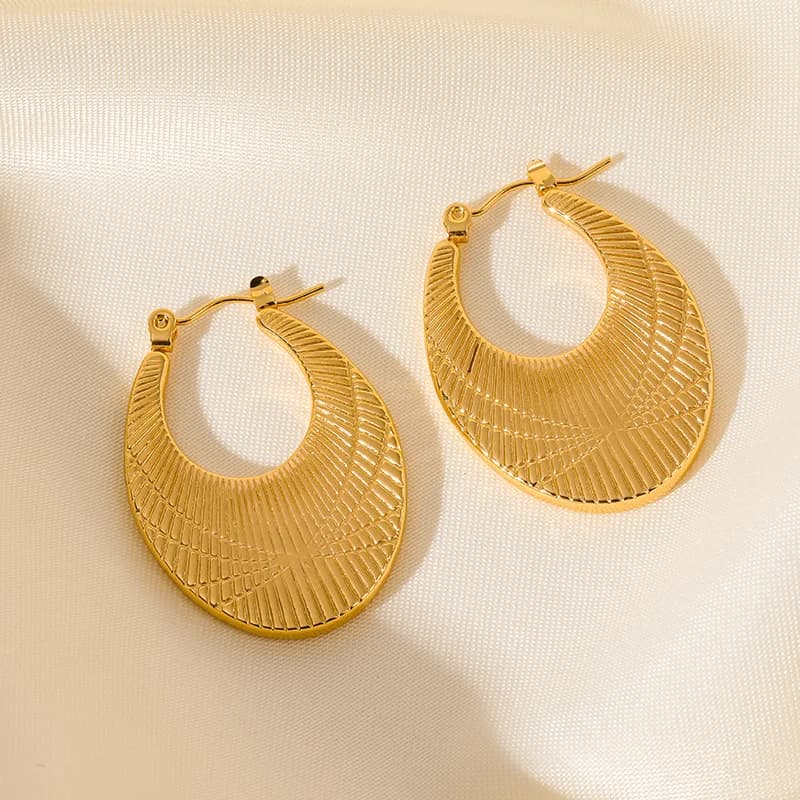 Creolen mit geriffelter Oberfläche, Gold Edelstahl