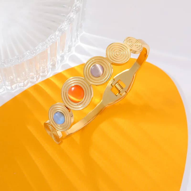 Runde bunte Stein-Armbänder aus Edelstahl