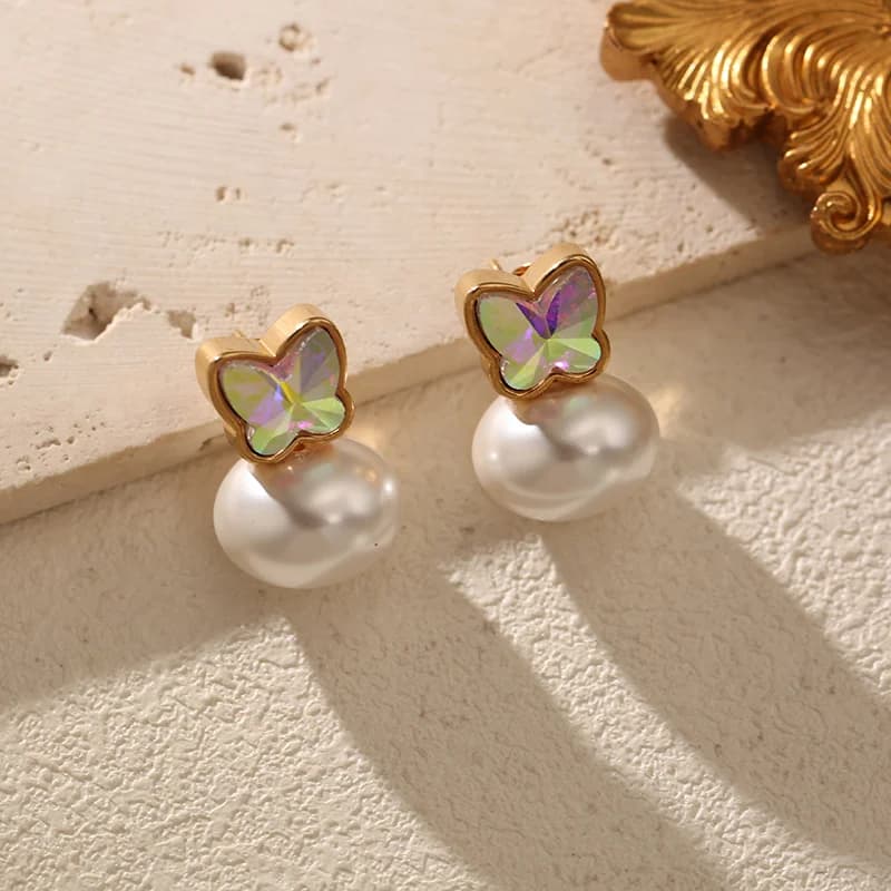 Schmetterling Perlen Stecker Ohrringe, Edelstahl