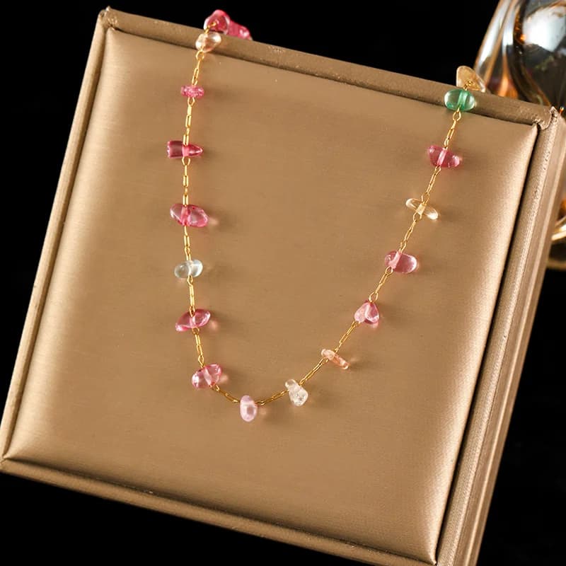 Schmuckset mit farbigen Acrylsteinen (Halskette & Armband)
