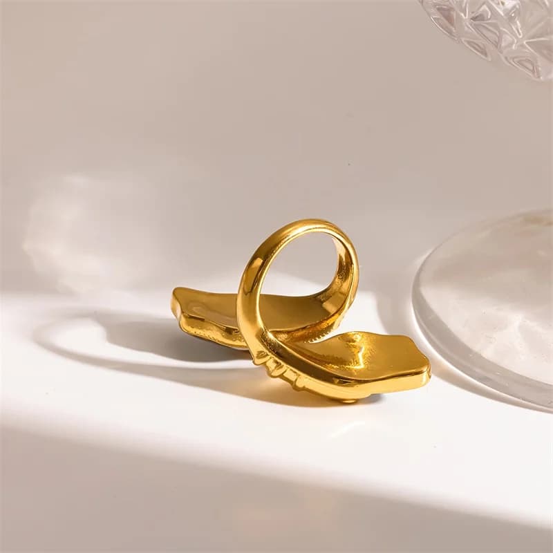 Verstellbarer offener Ring mit Abalone-Muschel, Edelstahl