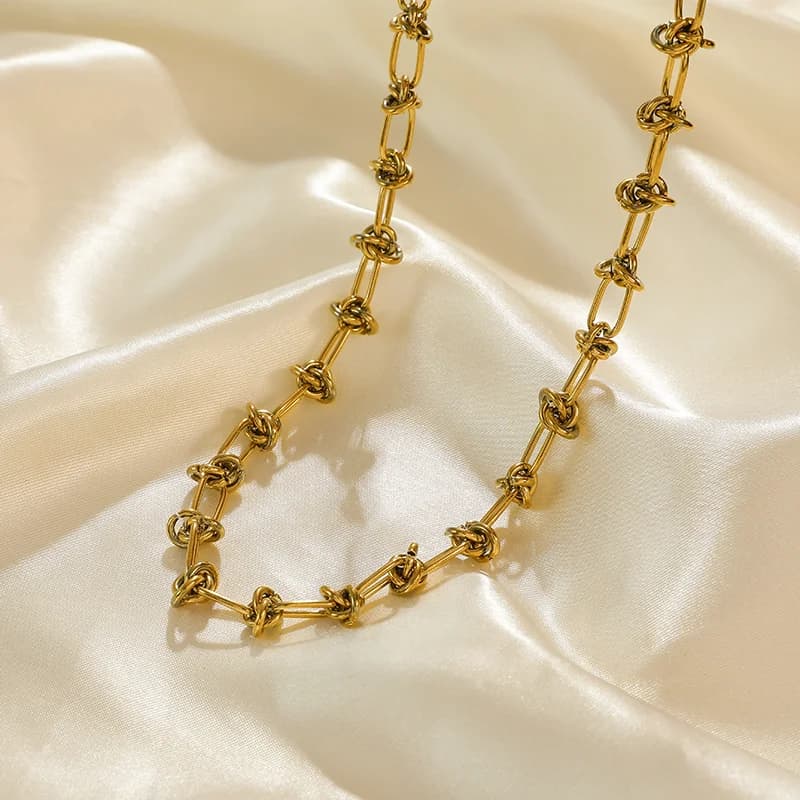 Halsketten- und Armband-Set mit Knotenkette, Goldfarben
