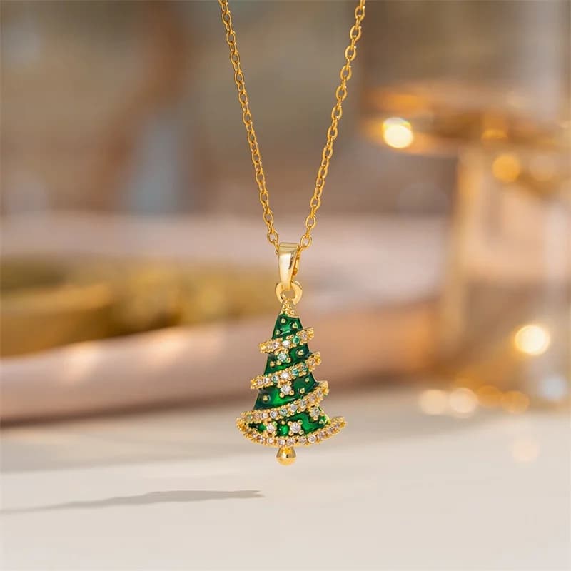 Glänzender Zirkonia Weihnachtsbaum Anhänger Halskette