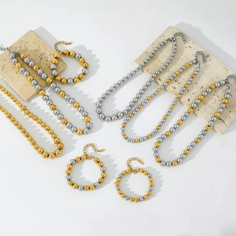 Massives Perlen-Halsketten- und Armband-Set, 2 Farben