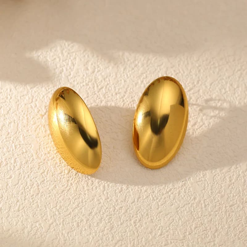 Goldene ovale Stecker Ohrringe, Edelstahl