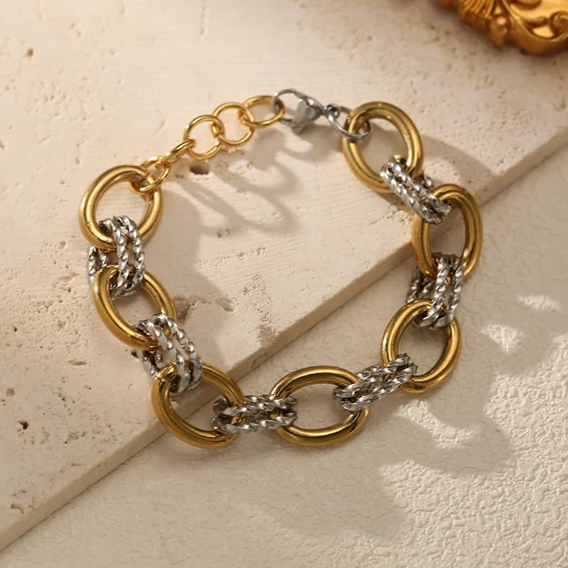 316L Edelstahl Zweifarbiges Dickes Ketten-Armband