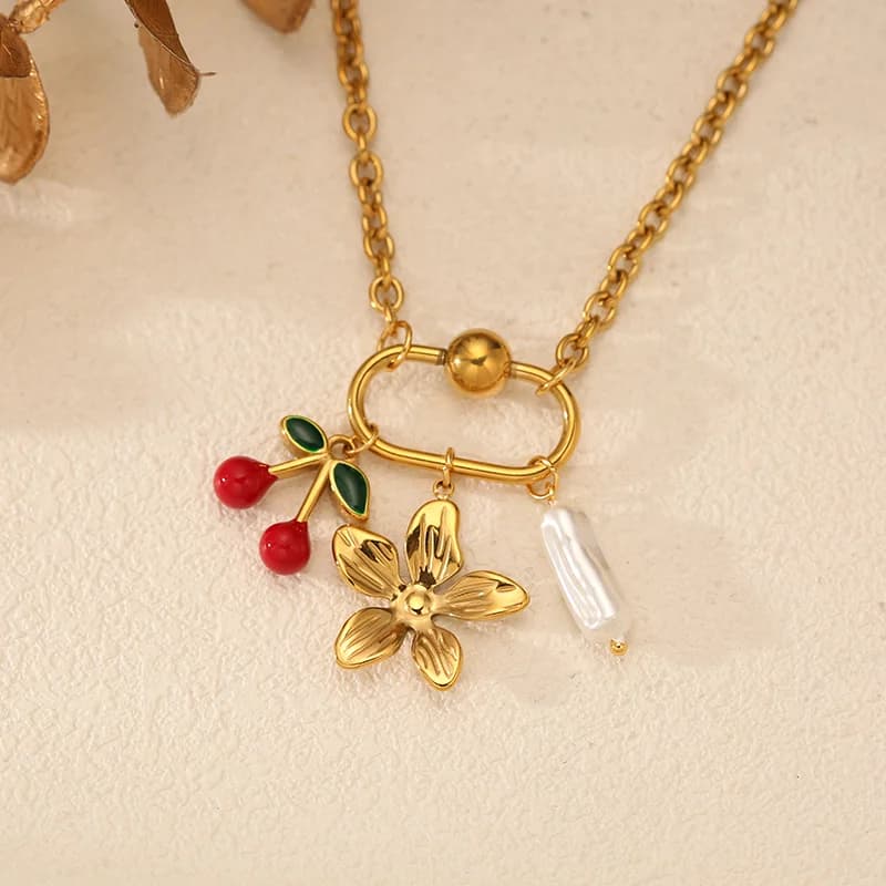 Blumen-Kirsch-Pearl-Anhänger-Halskette