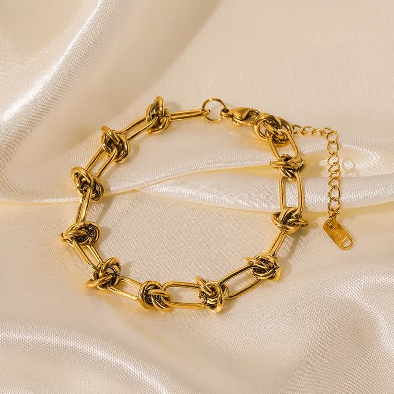 Halsketten- und Armband-Set mit Knotenkette, Goldfarben