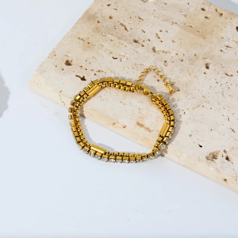316L Edelstahl Armband mit doppelter Schicht und Zirkonia