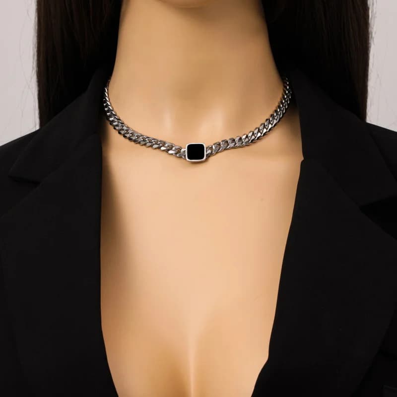 Edelstahl-Halskette Silber Choker mit Anhänger