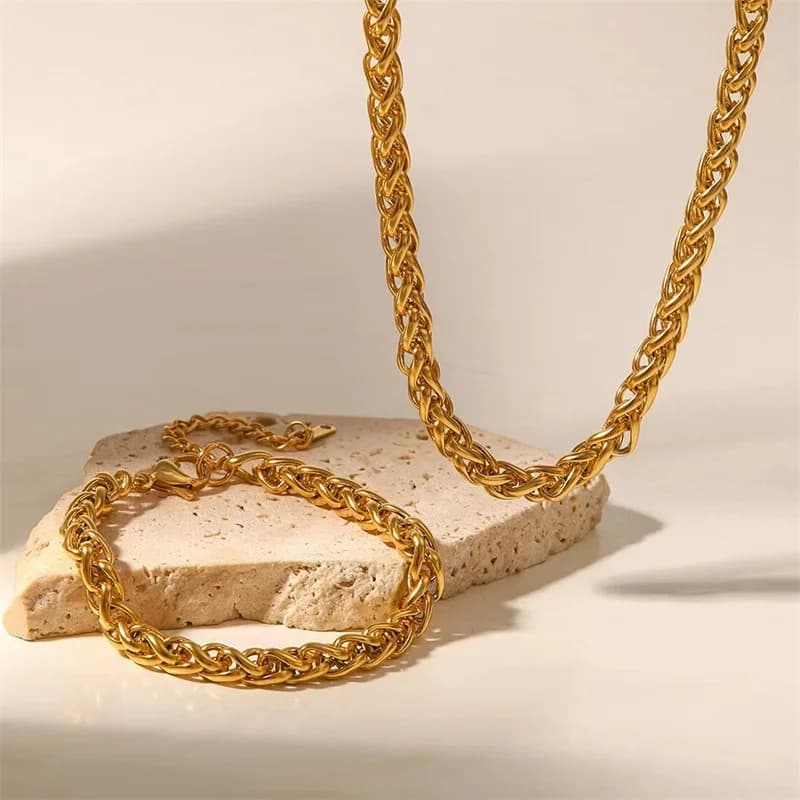 Schmuckset mit Halskette (Collar) und Armband, 18K vergoldet